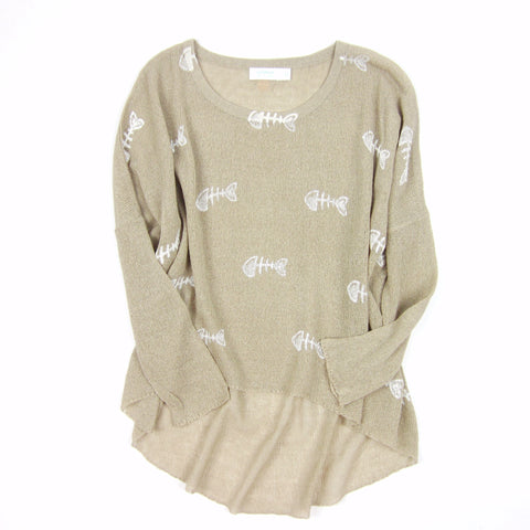 Bonefish Knit Sweater in desert sand nude yarn with watercolor painted bonefish - KARMA for a cure by Margaux
