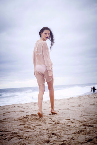 "Let the Sea Set You Free" Knit Cardigan Cover-Up in Nude - KARMA for a cure by Margaux